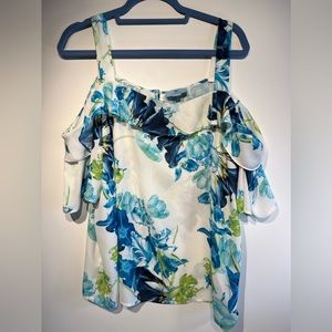 CeCe XL square-neck off-the-shoulder floral blouse